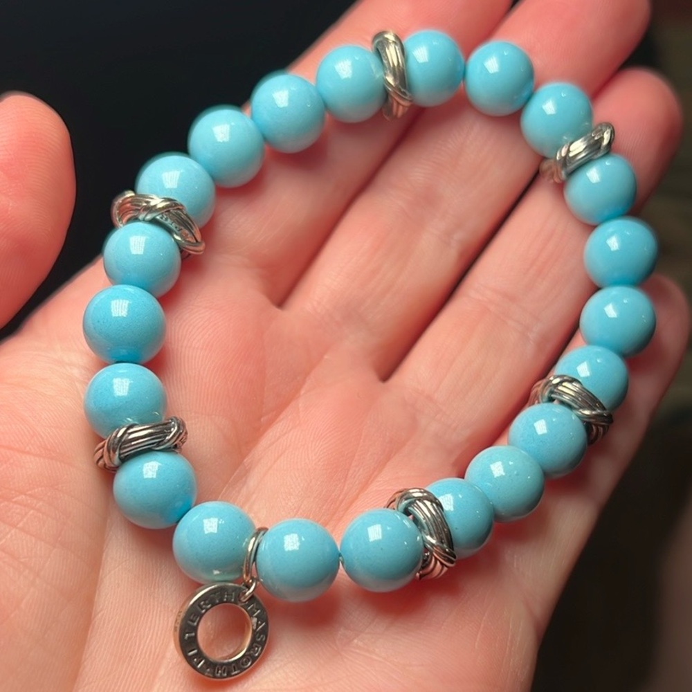 Peter Thomas Roth Designer Blue Bead Sterling Silver Stretchy Bracelet